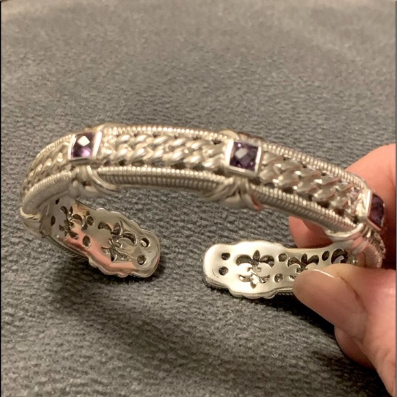 Judith Ripka hinged cuff sterling silver 925 bracelet with amethysts. Size Large - Picture 2 of 9